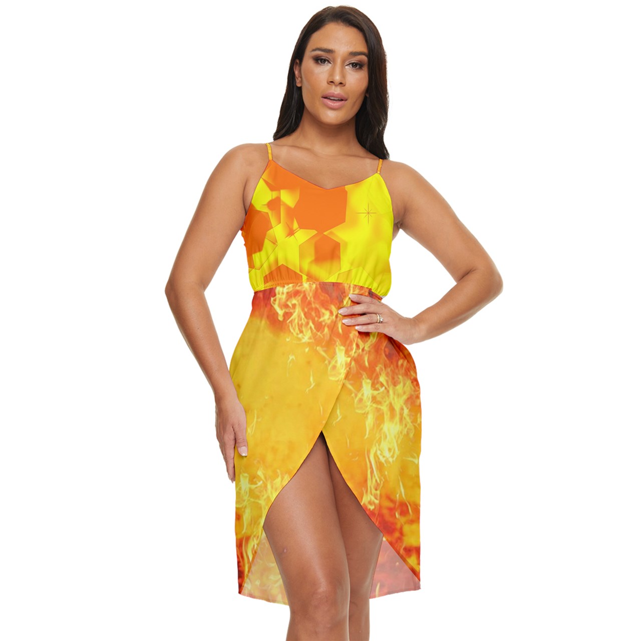 Fire and crystals Tulip Hem Mini Chiffon Dress