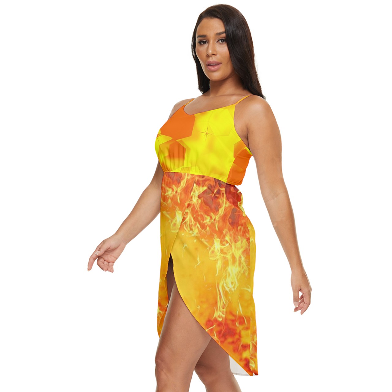 Fire and crystals Tulip Hem Mini Chiffon Dress
