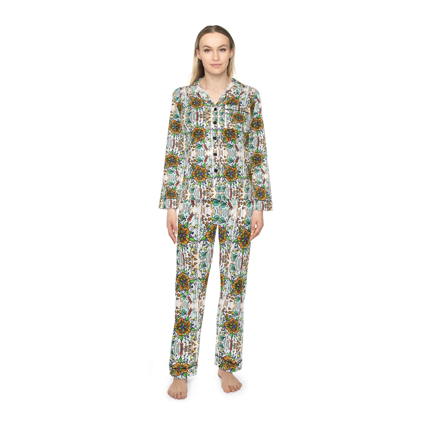 Women's Satin Pajamas (AOP) | Jade flower