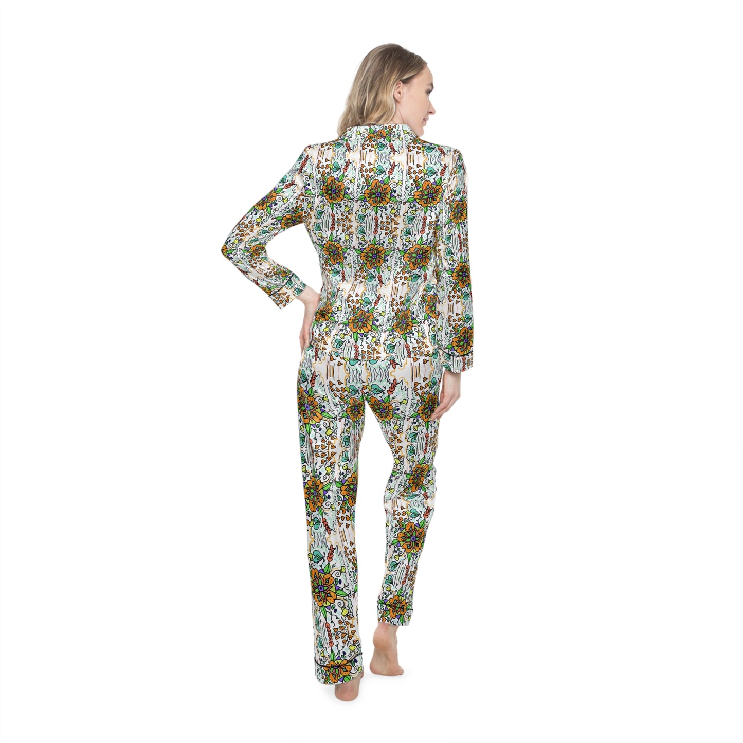 Women's Satin Pajamas (AOP) | Jade flower