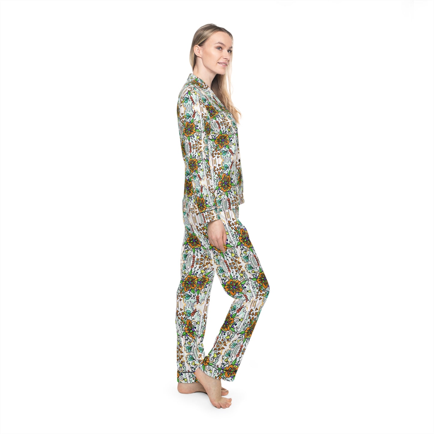 Women's Satin Pajamas (AOP) | Jade flower