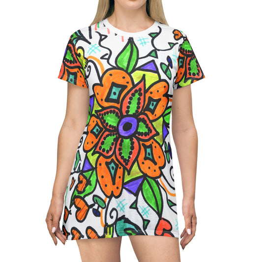 T-Shirt Dress (AOP) Jade flower