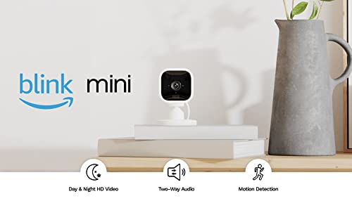 Blink Mini - Cámara de seguridad inteligente compacta, conectable, para interiores, con video de alta definición 1080 y detección de movimiento, funciona con Alexa - 1 cámara (blanco)