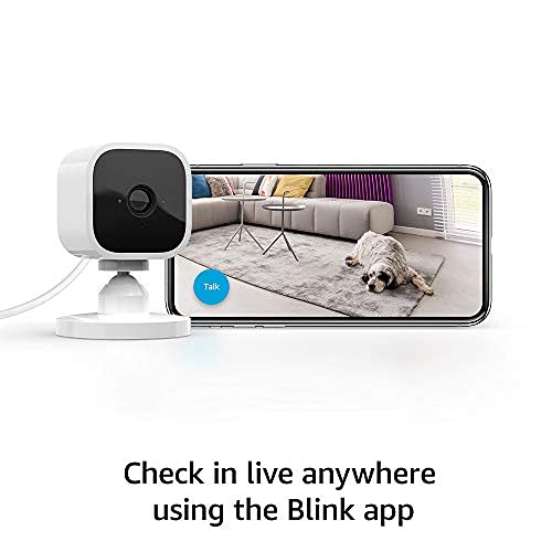 Blink Mini - Cámara de seguridad inteligente compacta, conectable, para interiores, con video de alta definición 1080 y detección de movimiento, funciona con Alexa - 1 cámara (blanco)