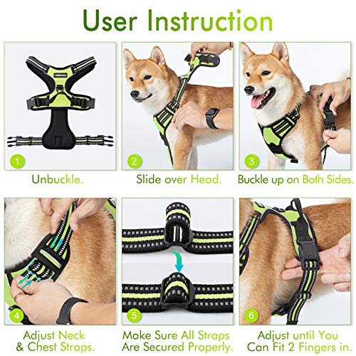 rabbitgoo Dog Harness, No-Pull Pet Harness with 2 Leash Clips, Adjustable Soft Padded Dog Vest, Reflective No-Choke Pet Oxford Vest with Easy Control Handle for Large Dogs, Black, L