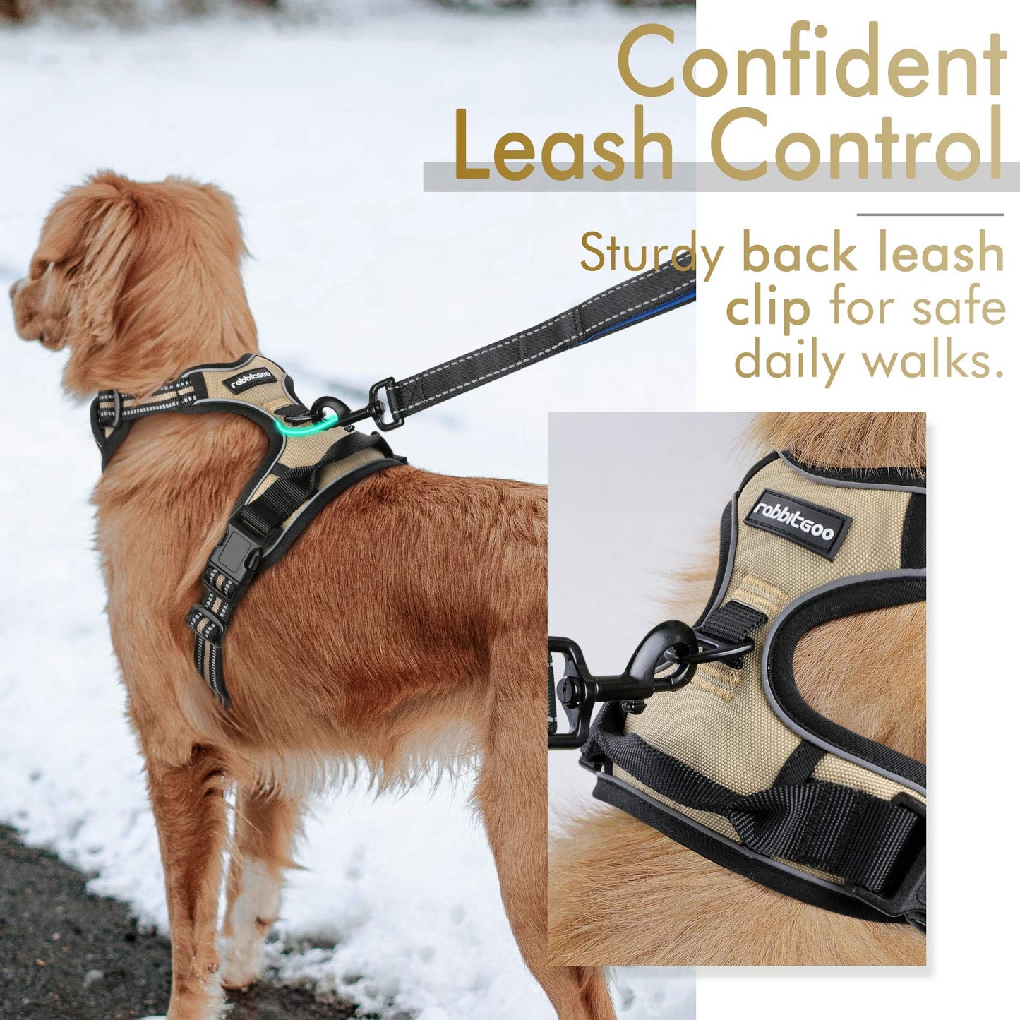 rabbitgoo Dog Harness, No-Pull Pet Harness with 2 Leash Clips, Adjustable Soft Padded Dog Vest, Reflective No-Choke Pet Oxford Vest with Easy Control Handle for Large Dogs, Black, L