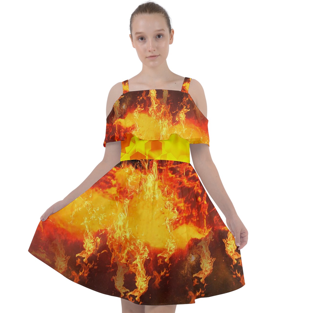 Girl on fire Cut Out Shoulders Chiffon Dress