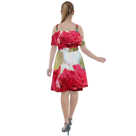 Big roses Cut Out Shoulders Chiffon Dress