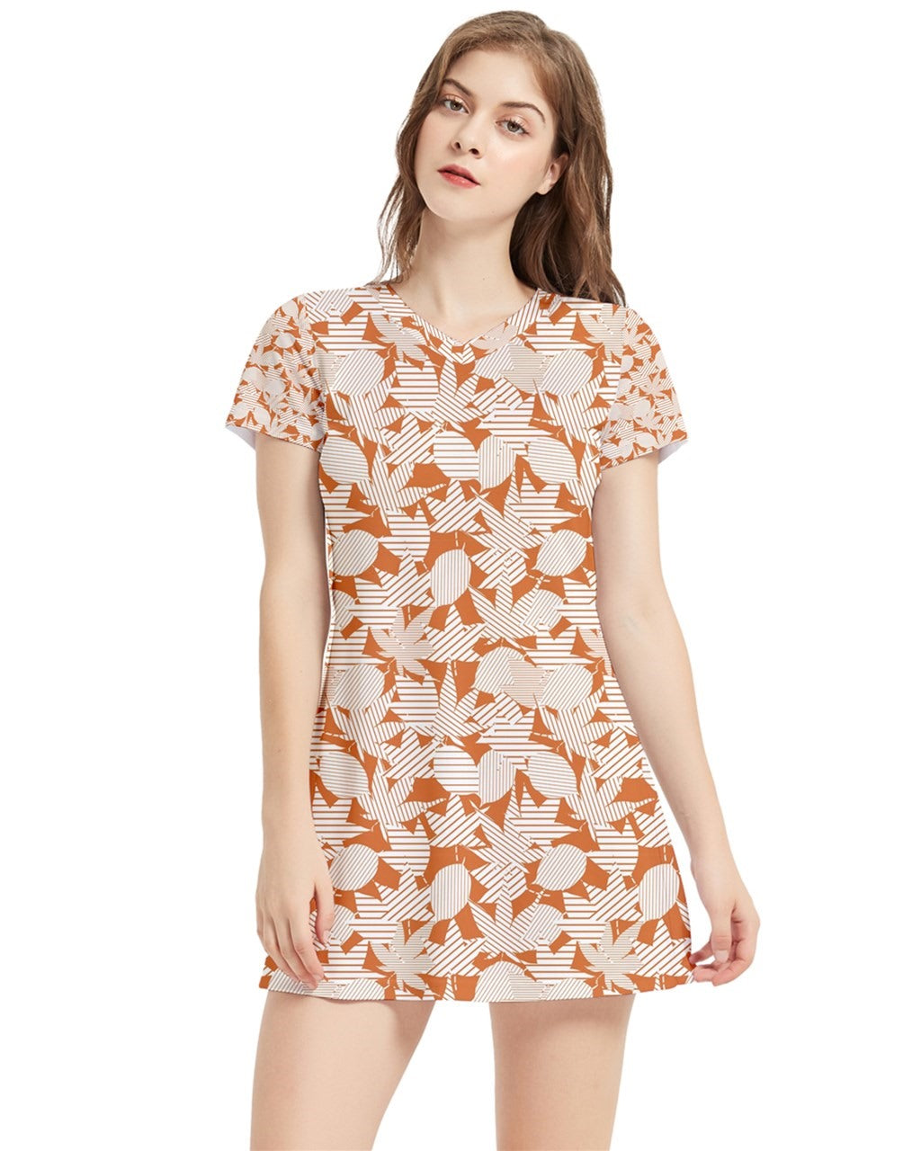 Short Sleeve V-Neck Dress I Autumn leaves