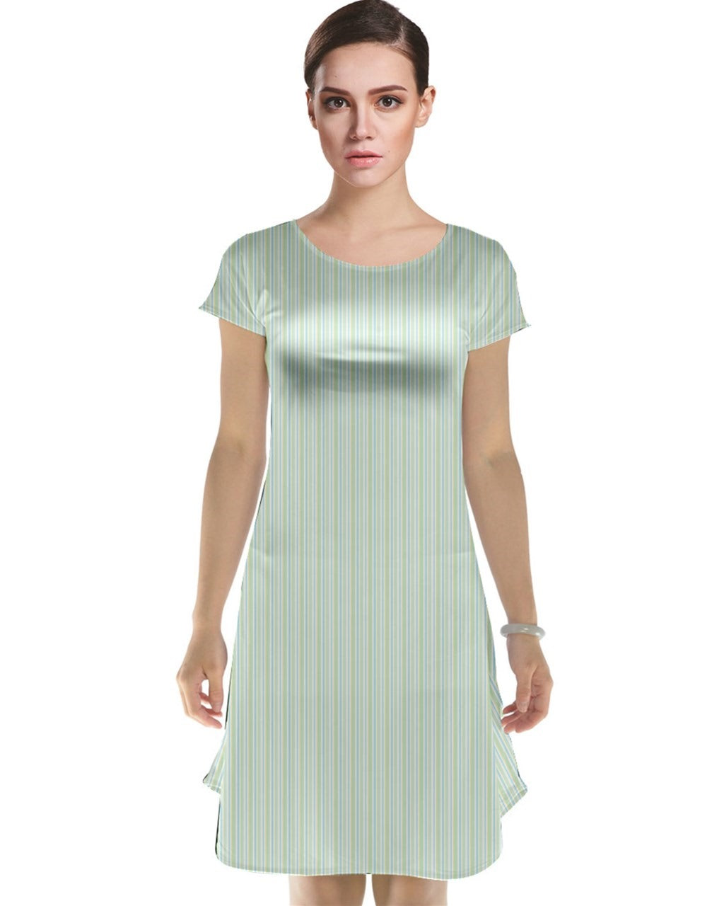 Cap Sleeve Nightdress I Green lines I