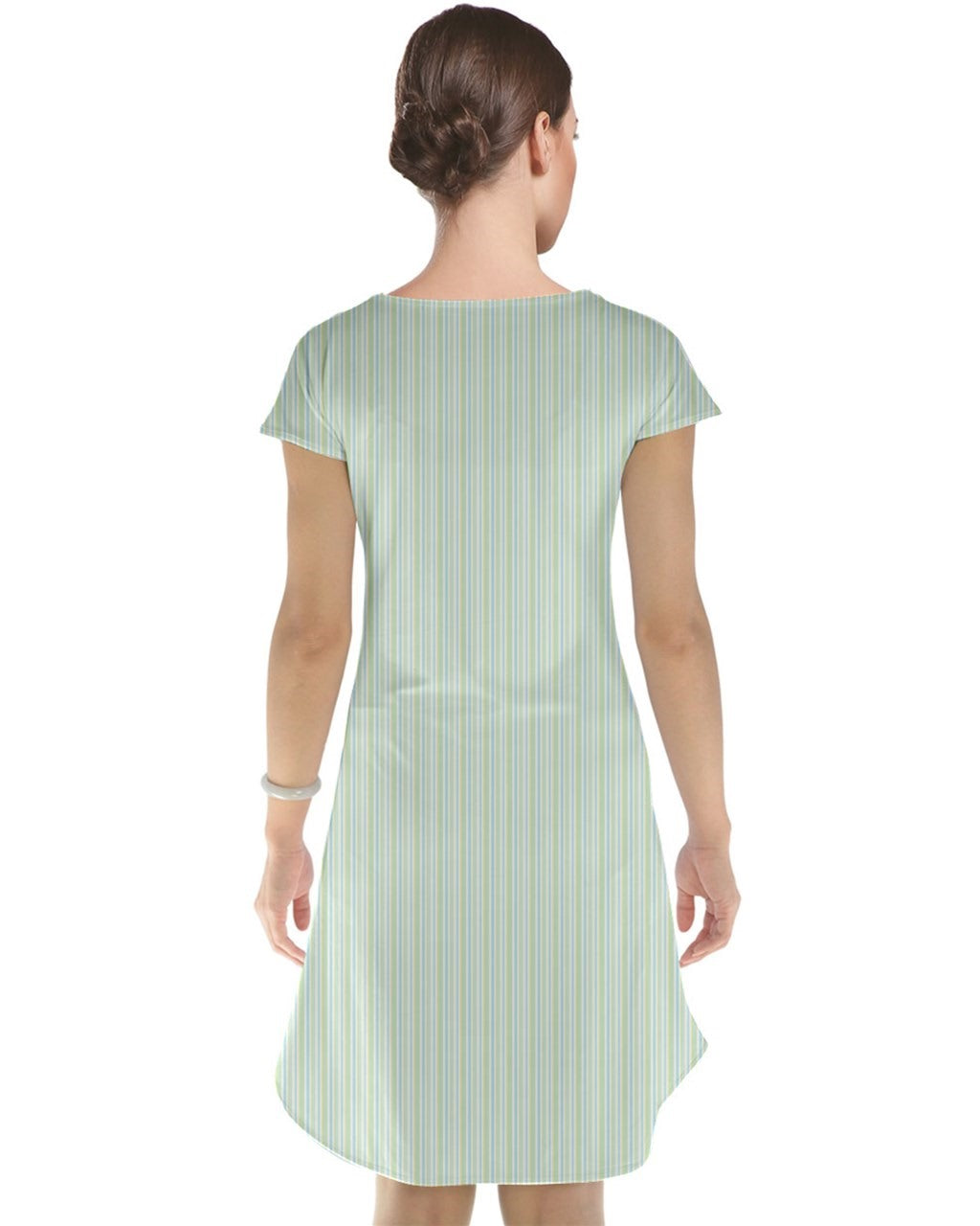 Cap Sleeve Nightdress I Green lines I