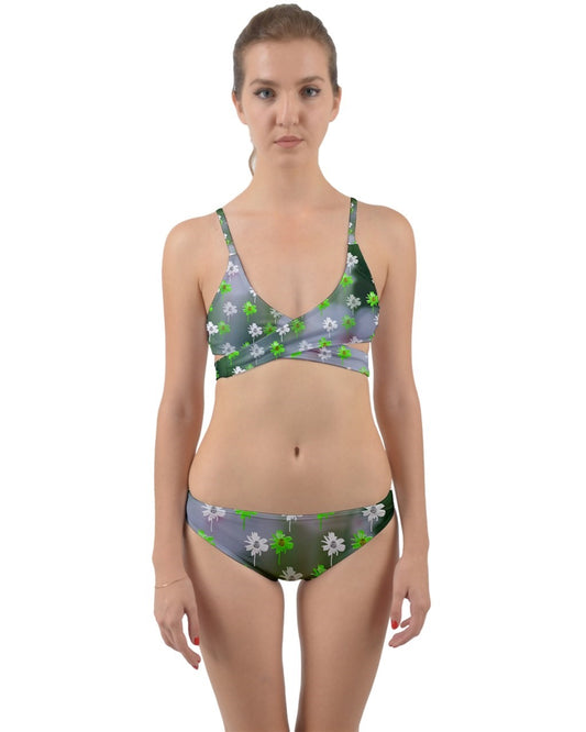 Green flower Wrap Around Bikini Set