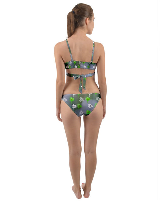 Green flower Wrap Around Bikini Set