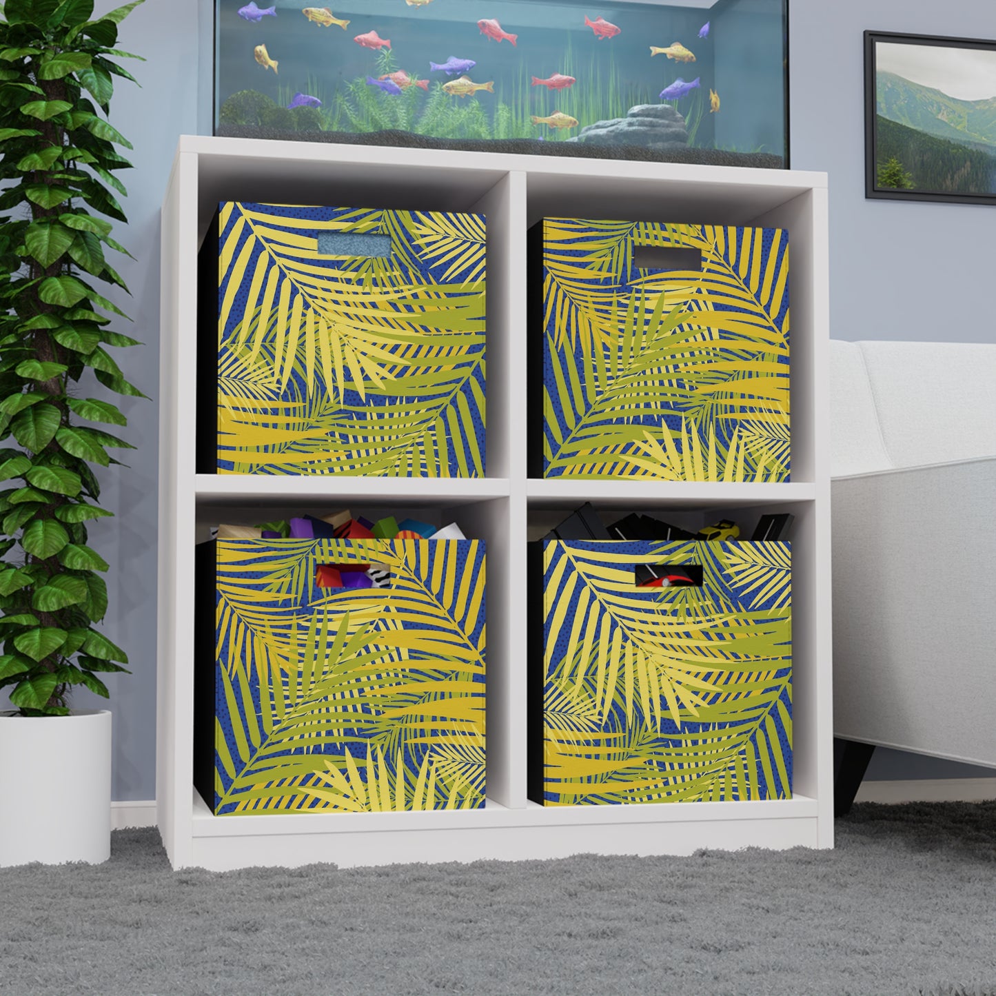 Felt Storage Box | yellow palm leaves |